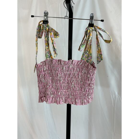 Loveshackfancy 'Corbin' Pink Floral Print Liberty Fabric Cropped Top Size XS - Picture 3 of 5